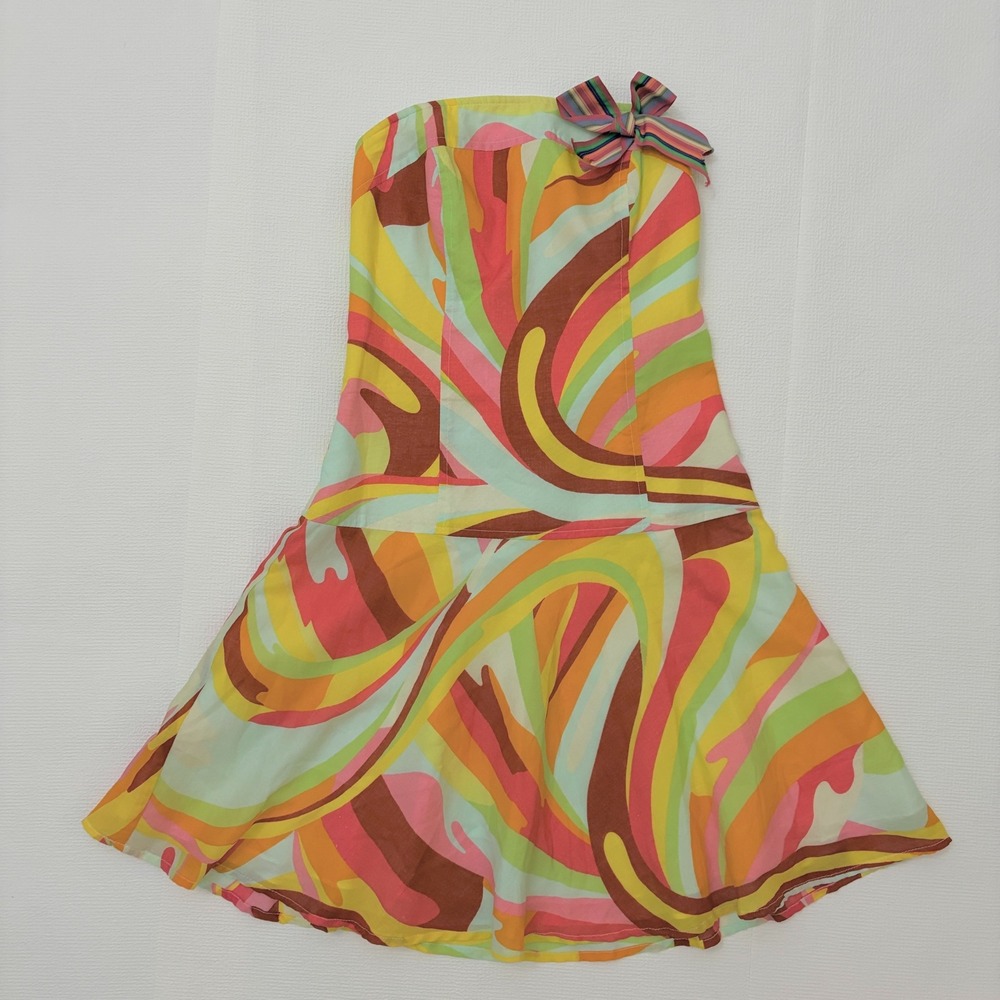 Vintage Y2K Strapless Psychedelic Swirl Mini Dress Size 2 Multi-Color